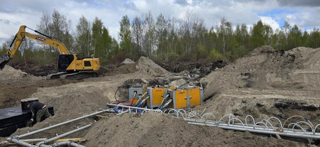 Установки водопонижения и коллекторы в траншее